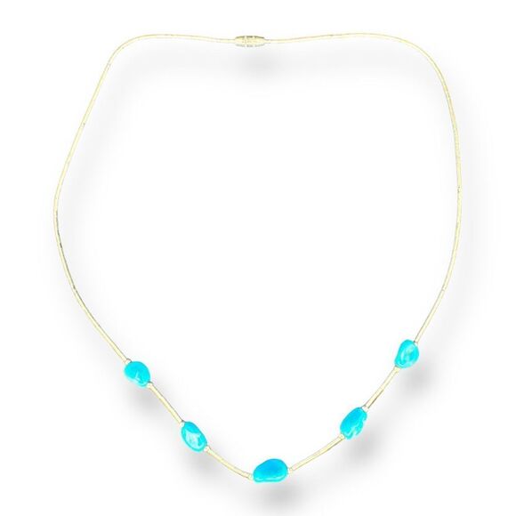 Turquoise Liquid Sterling Silver Link Necklace 17.5 inches Long - Picture 1 of 7